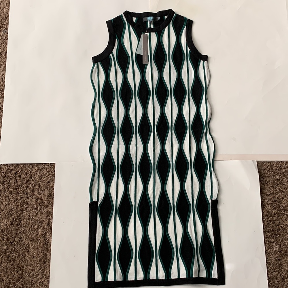 NWT Anthropologie Eva Franco Green White Black Sleeveless Holiday Dress - M/P